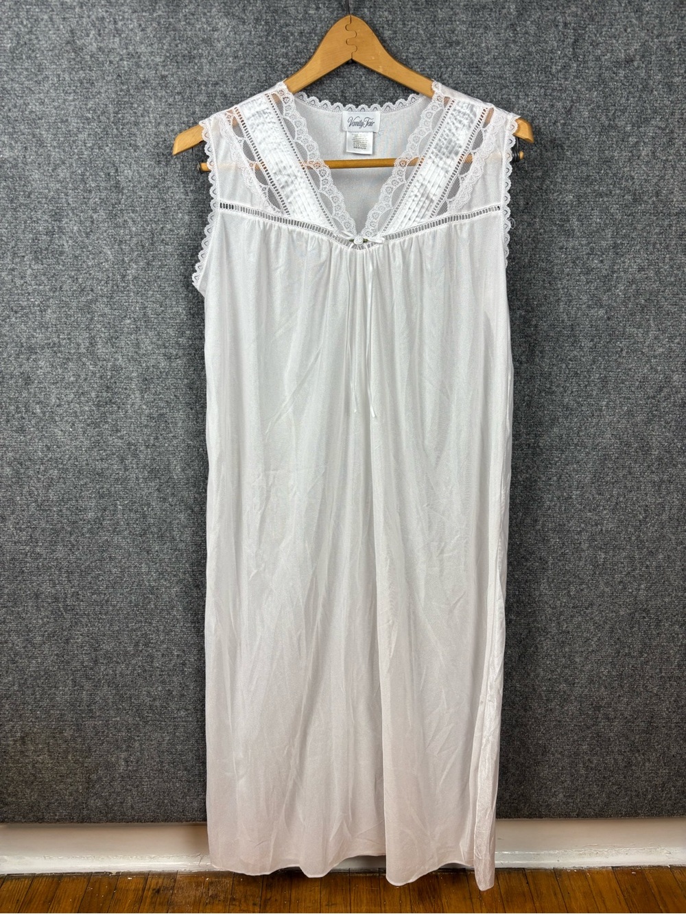 Vanity Fair White Lace-Trim Sleeveless Nightgown